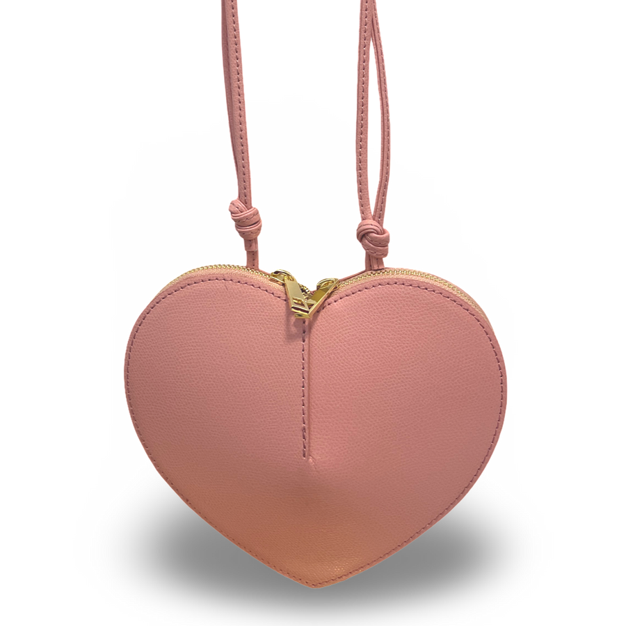 Herzl Lederhandtasche rosa Herzform mit goldener Zier