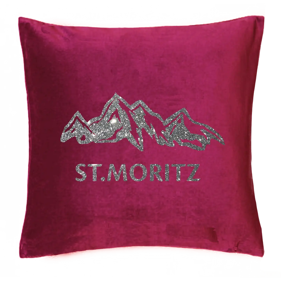 Personalisierbares Samtkissen mit Ski-Motiv