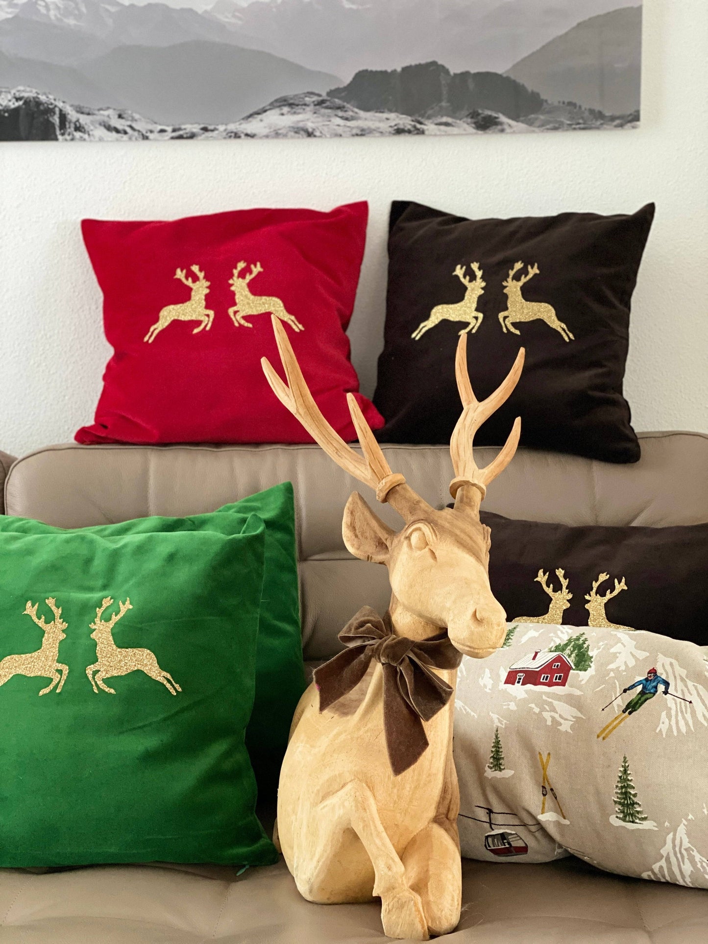 Samtkissen goldene Hirsche Märchenwerkstatt