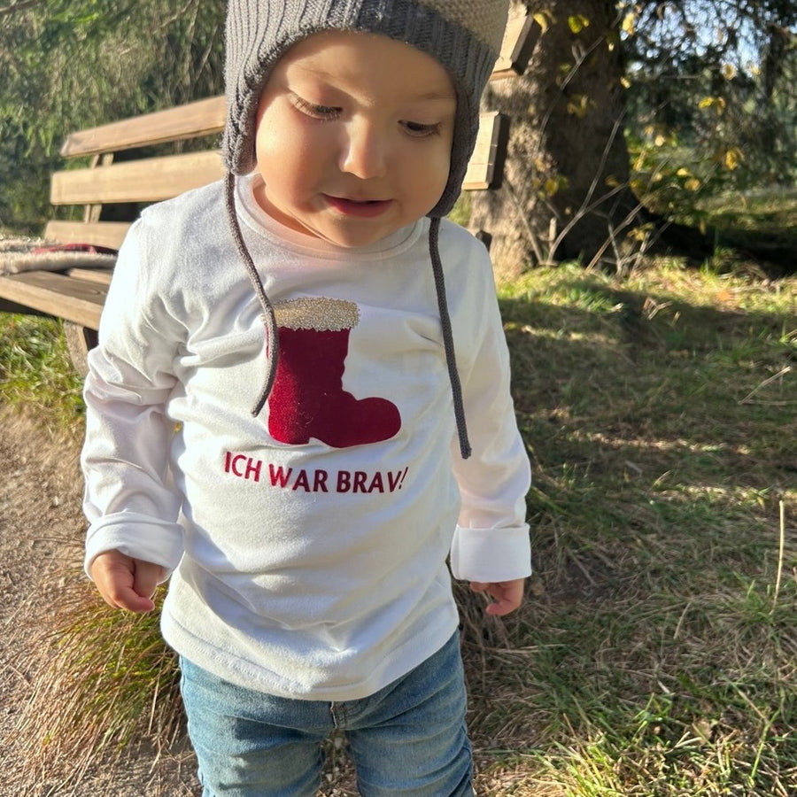 Weihnachts Baby T-Shirt Nikolausstiefel Ich war brav