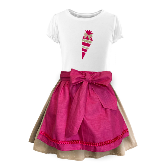 Kinder Dirndl Schulanfang Tupfen beige Schuerze leinen pink Schultuete