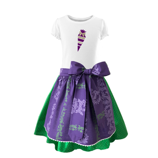
                    
                      Kinder Dirndl Schulanfang gruen Ranke lila zuckertuete.
                    
                  