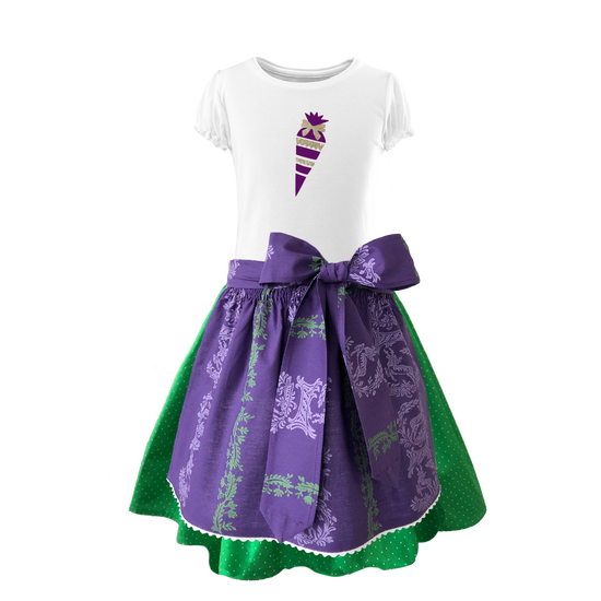 Kinder Dirndl Schulanfang gruen Ranke lila zuckertuete.