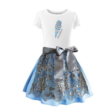Kinder Dirndl Schulanfang hellblau Spitze silber Zuckertuete