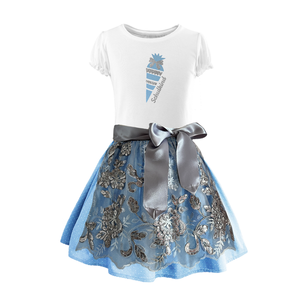 Kinderdirndl "Schulanfang" silber Spitze