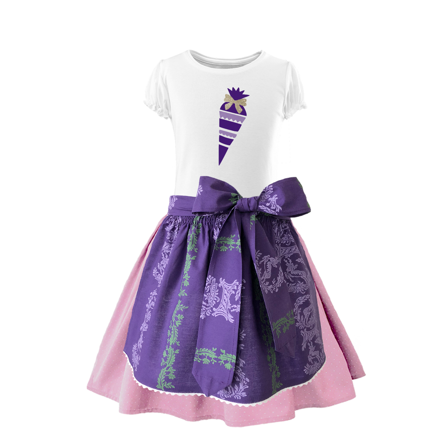 Kinder Dirndl Schulanfang rosa Ranke lila zuckertuete.