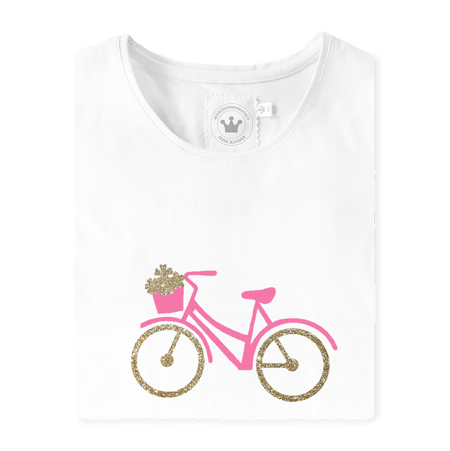 Kinder Shirt Fahrrad Koerbchen blumen rosa gold