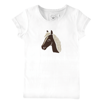 Kinder Shirt Pferd Pony braun gold.