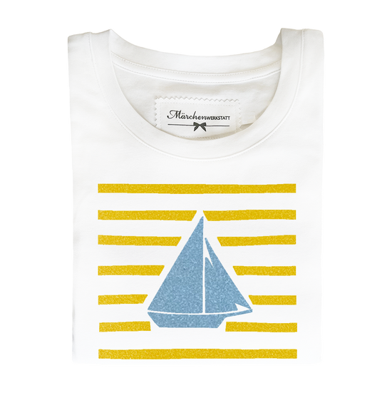 Handmade Kinder T-Shirt Segelboot gelb hellblau