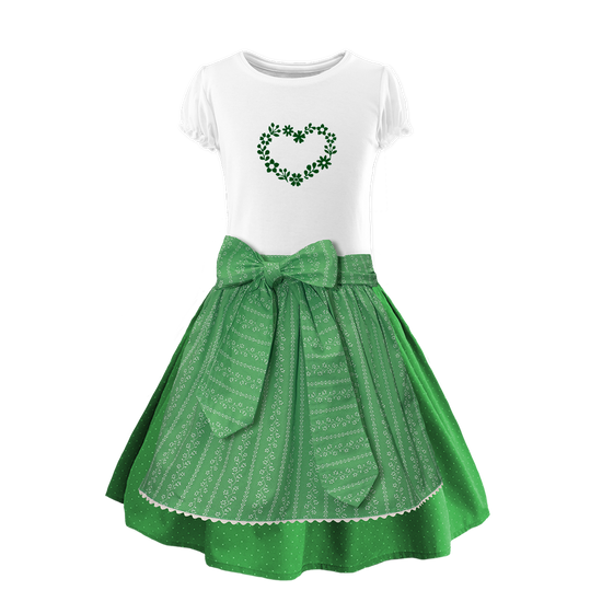 Kinderdirndl Baumwolle Rock Tupfen hellblau Schuerze Ranke gruen