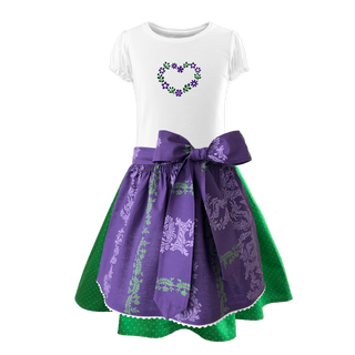 
                    
                      Kinderdirndl Baumwolle Rock Tupfen hellgruen Schuerze lila Ranke SHirt herz
                    
                  