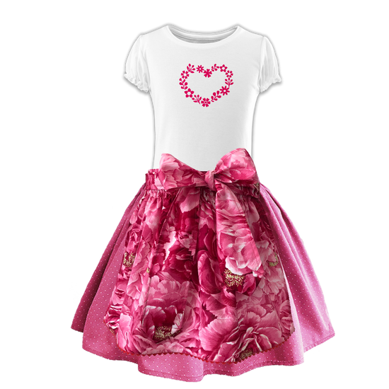 Kinderdirndl Baumwolle Rock Tupfen pink Schuerze Pfingst Rosen