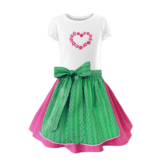 Kinderdirndl Baumwolle Rock Tupfen pink Schuerze Ranke gruen
