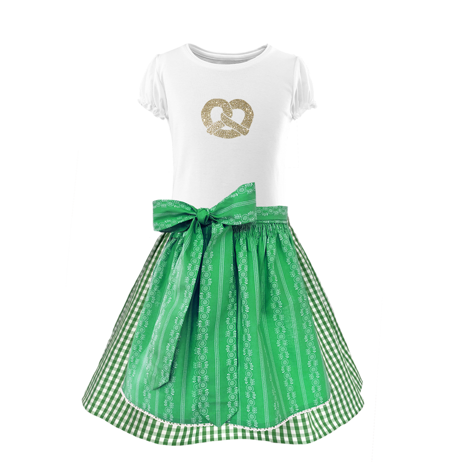 Kinderdirndl Baumwolle Rock karo Schuerze Ranke gruen
