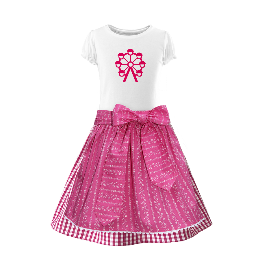Kinderdirndl Baumwolle Rock karo Schuerze Ranke pink Riesenrad