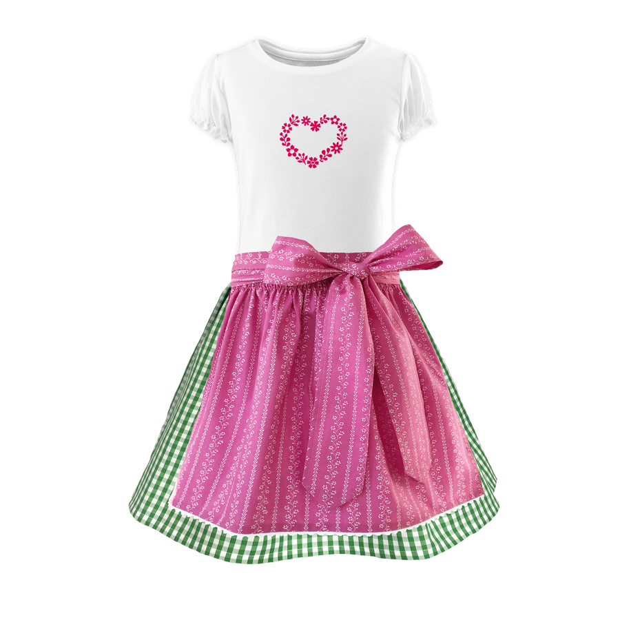 Kinderdirndl Baumwolle Rock karo gruen Ranke ros