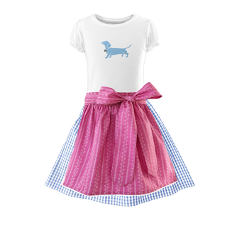 
                    
                      Kinderdirndl Baumwolle Rock karo hellblau Ranke pink Dackel
                    
                  