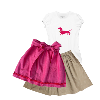 
                    
                      Kinderdirndl Rock beige Schuerze Leinen Shirt Dackel
                    
                  