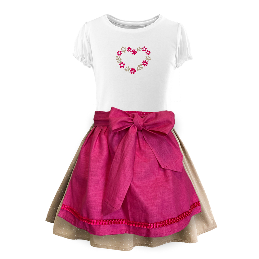 Kinderdirndl Rock beige Schuerze Leinen Shirt Herzl