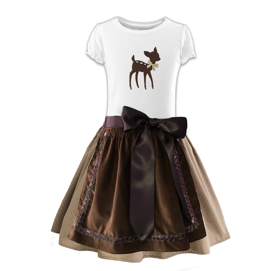 Kinderdirndl Rock beige Schuerze Samt braun Shirt Bambi