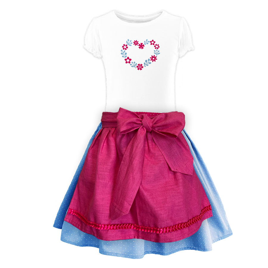 Kinderdirndl Rock hellblau Schuerze Leinen Shirt Herzl