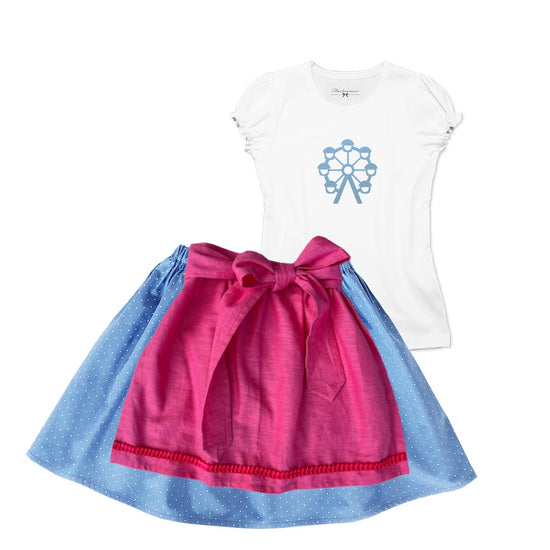 Kinderdirndl Rock hellblau Schuerze Leinen Shirt Riesenrad