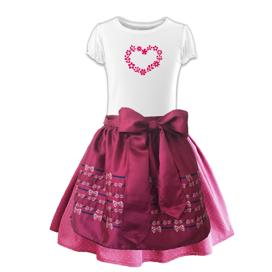Kinderdirndl Rock rosa Schuerze Spitze beere Shirt Herzl