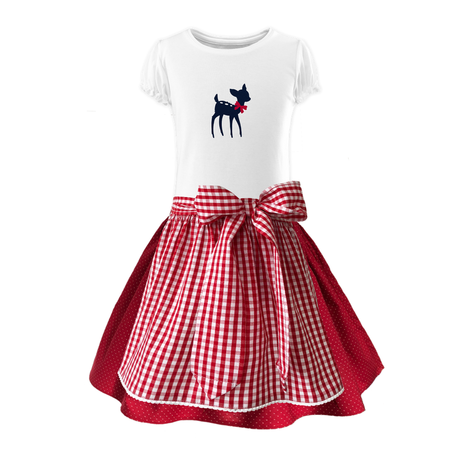 Kinderdirndl Rock rot Tupfen Schuerze Karo rot