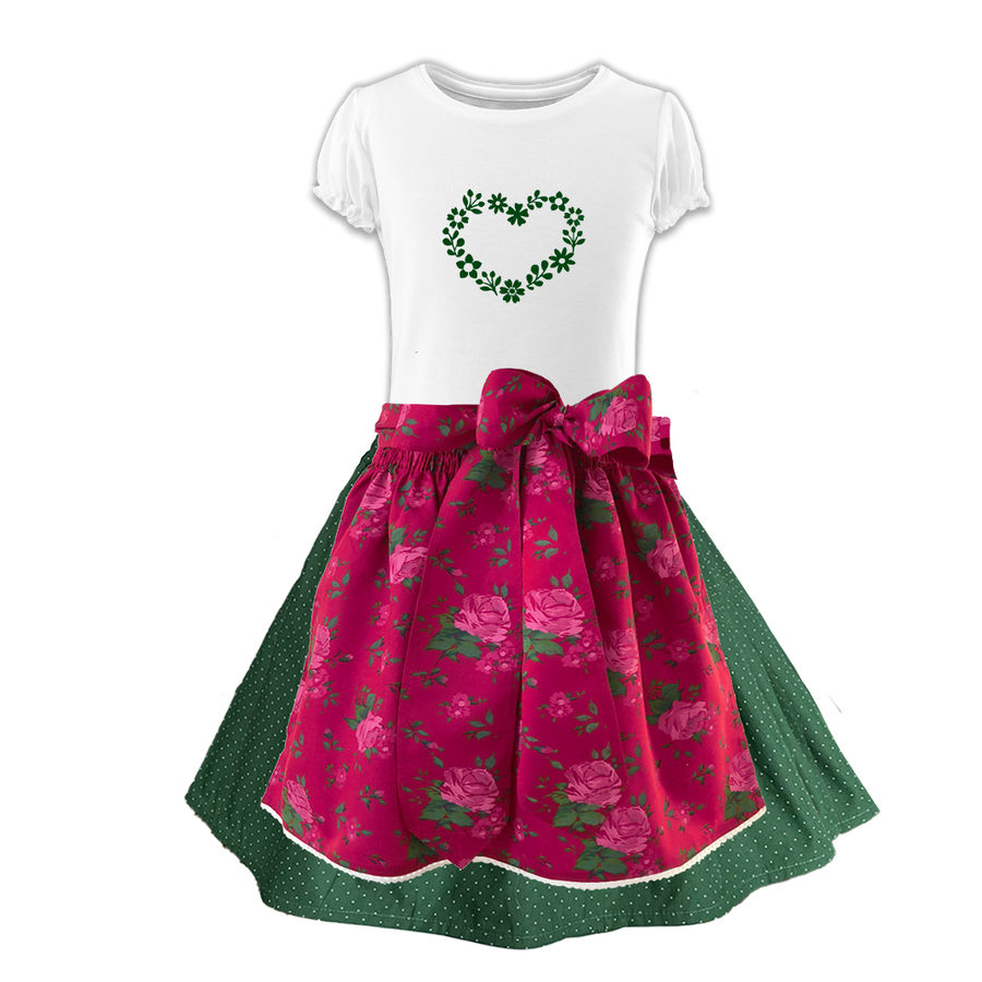 Kinderdirndl Rosen Rock dunkelgruen Tupfen