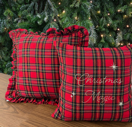 Weihnachtskissen rot kariert Flanell Christmas magic