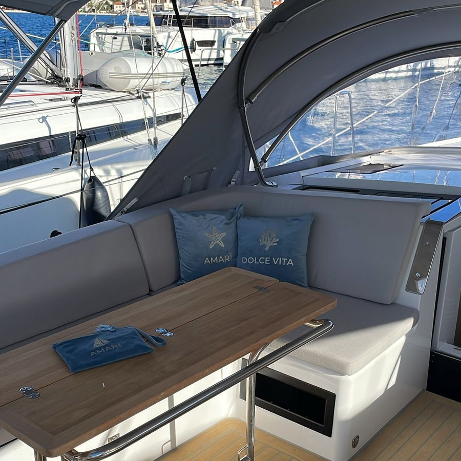 Kissen personalisiert hellblau Yacht