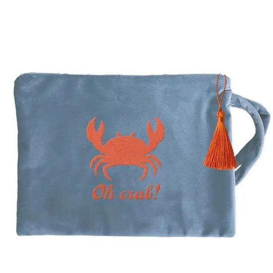 Kosmetiktasche Clutch Samt hellblau Krabbe Oh crab orange