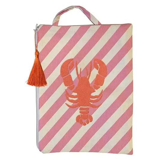 Kosmetiktasche Clutch Samt streifen Lobster orange