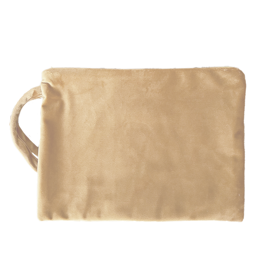 Personalisierte Kosmetiktasche aus Samt in Beige mit Wunschmotiv, Weihnachtsgeschenk für Damen