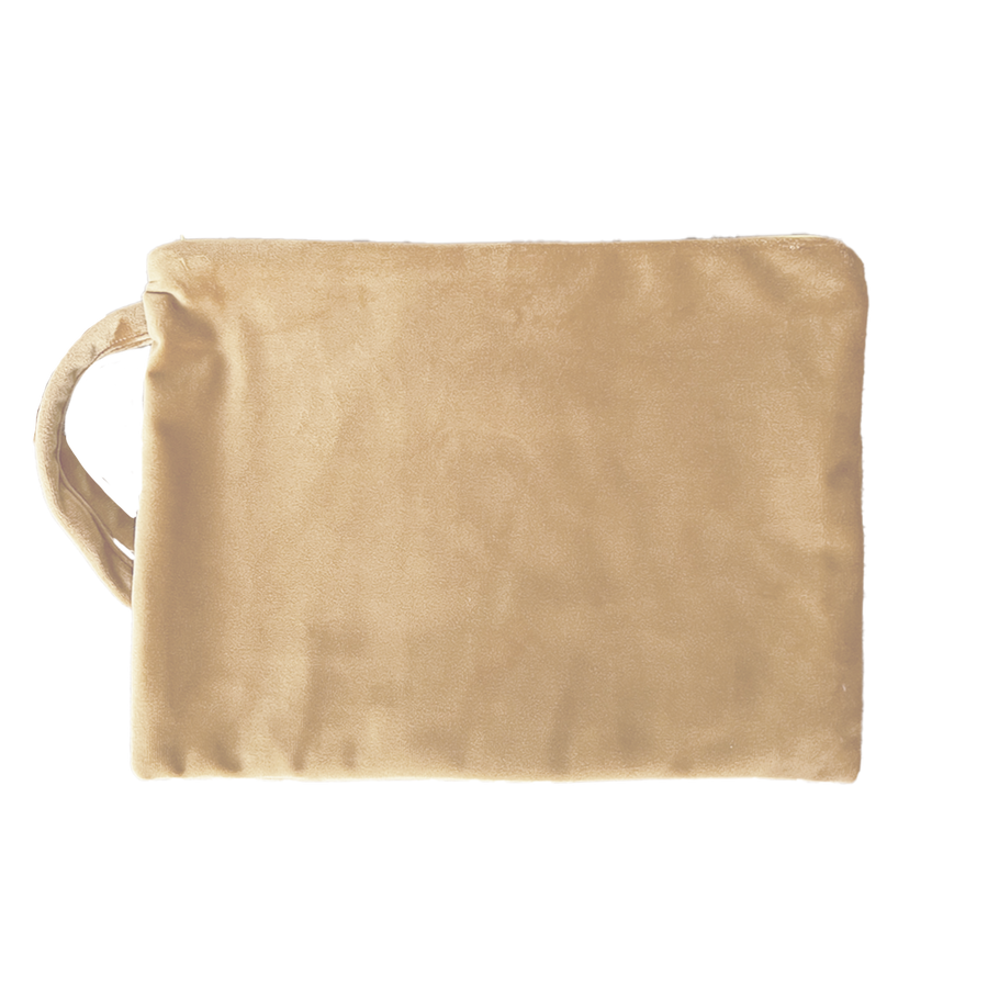 Personalisierte Kosmetiktasche aus Samt in Beige mit Wunschmotiv, Weihnachtsgeschenk für Damen