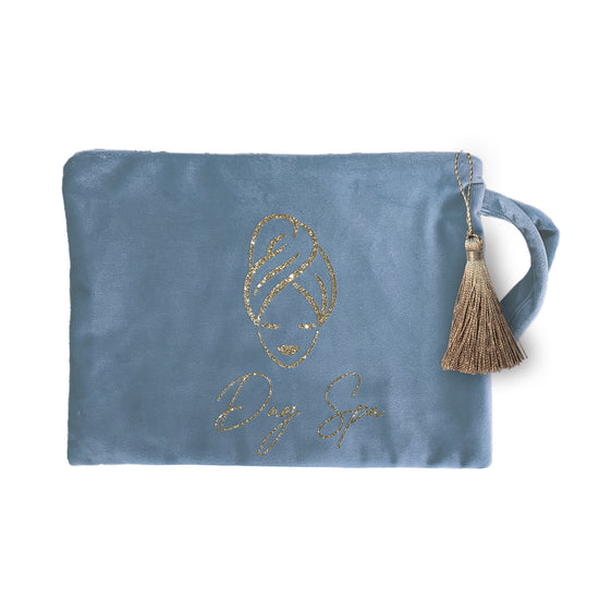 Kosmetiktasche Samtclutch dunkelgruen SPa dayspa gold