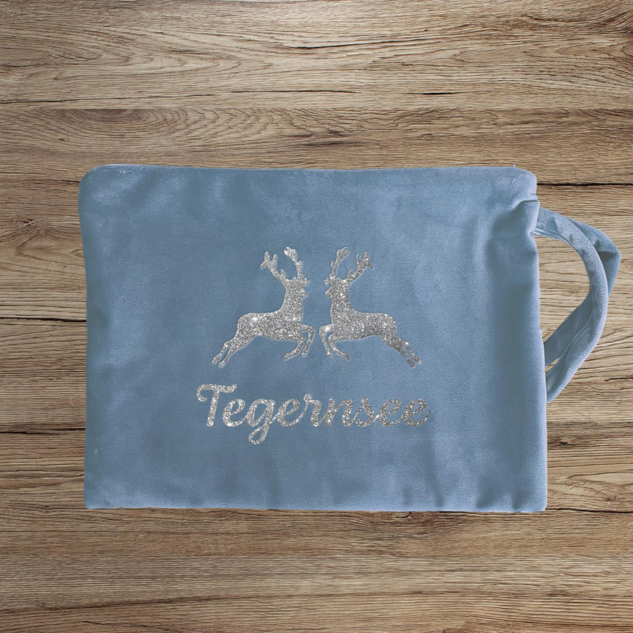 Kosmetiktasche hellblau silber Hirsche Tegernsee
