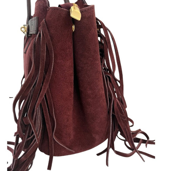 Ledertasche Velour Fransen dunkelrot 1