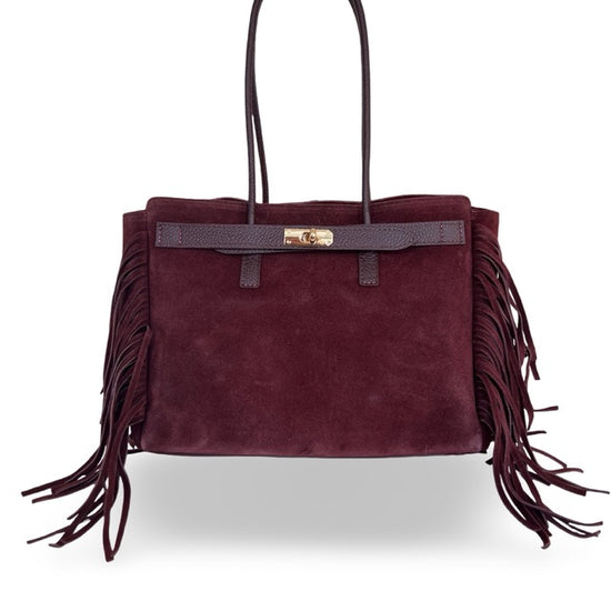 Ledertasche Velour Fransen56 bordeaux dunkelrot