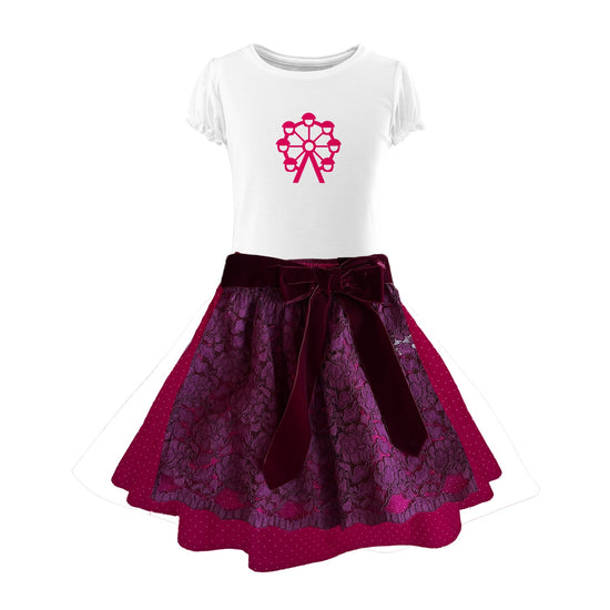 Maedchen Dirndl Rock dunkelpink Schuerze Spitze beere Riesenrad