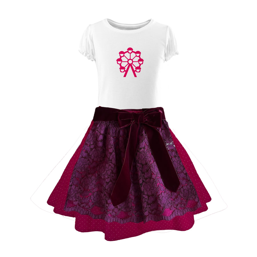 Maedchen Dirndl Rock dunkelpink Schuerze Spitze beere Riesenrad