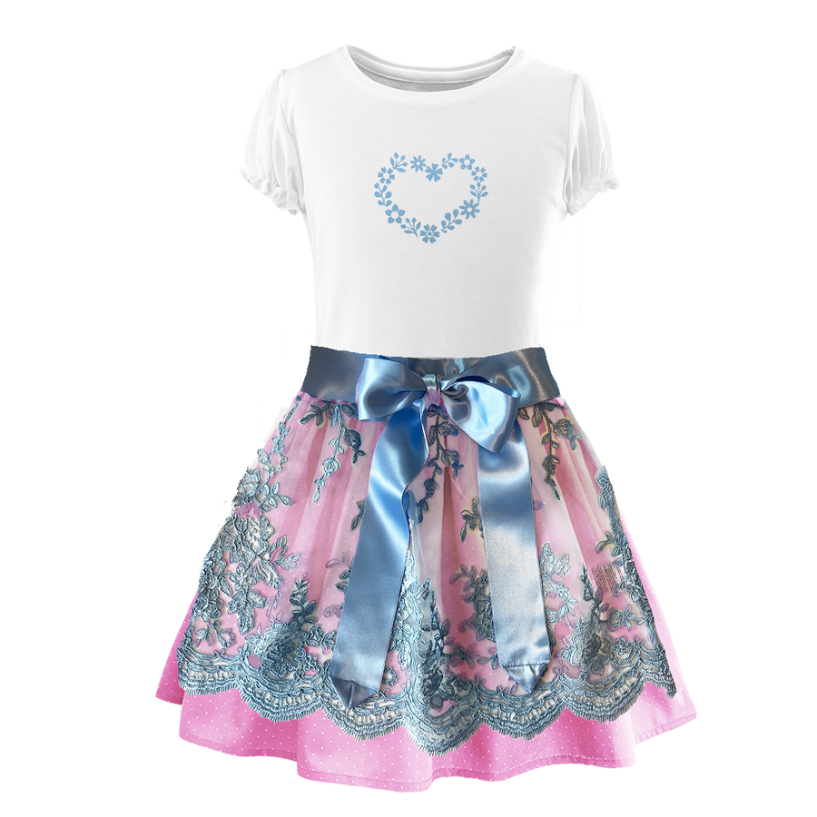 Maedchen Dirndl Rock hellblau Spitze Bambi