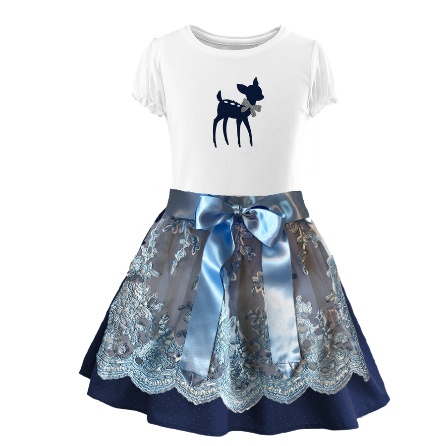 Maedchen Dirndl Rock hellblau Spitze
