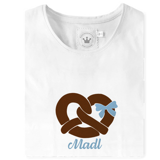 
                    
                      Maedchen Shirt Brezl braun blau Madl Schleife
                    
                  