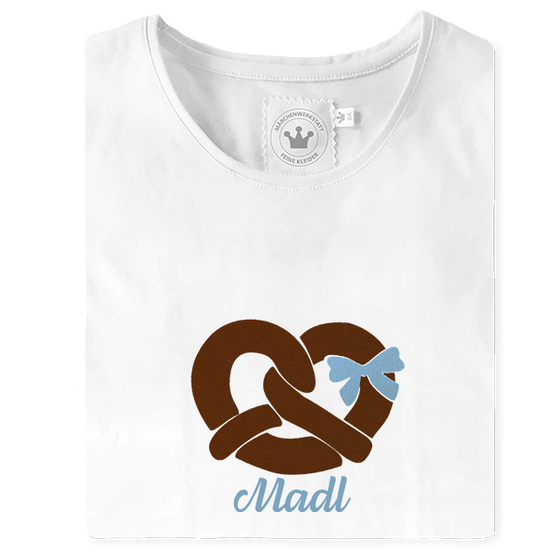 Maedchen Shirt Brezl braun blau Madl Schleife