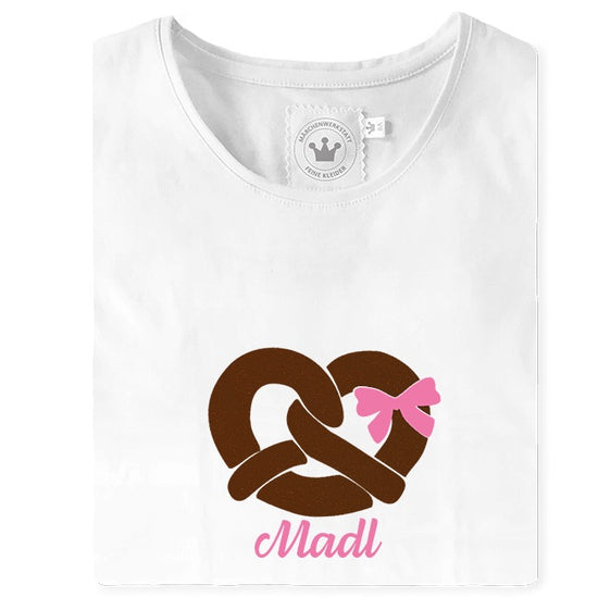 Maedchen Shirt Brezl braun rosa Madl Schleife