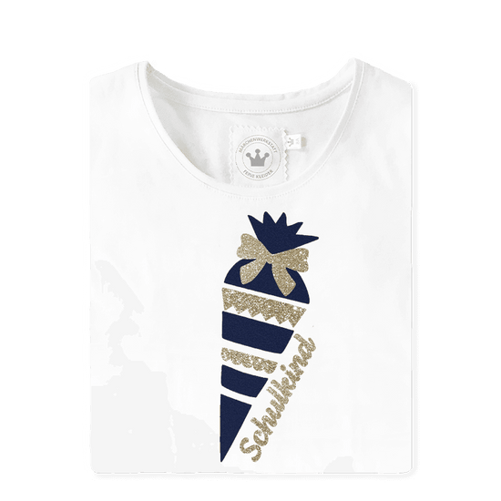 Schulanfang T-Shirt Zuckertüte blau Gold Samt Glitzer