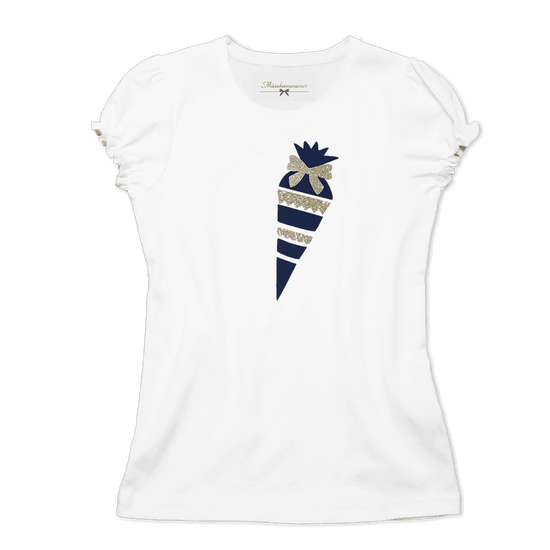 Schulanfang T-Shirt Zuckertüte blau Gold Samt Glitzer