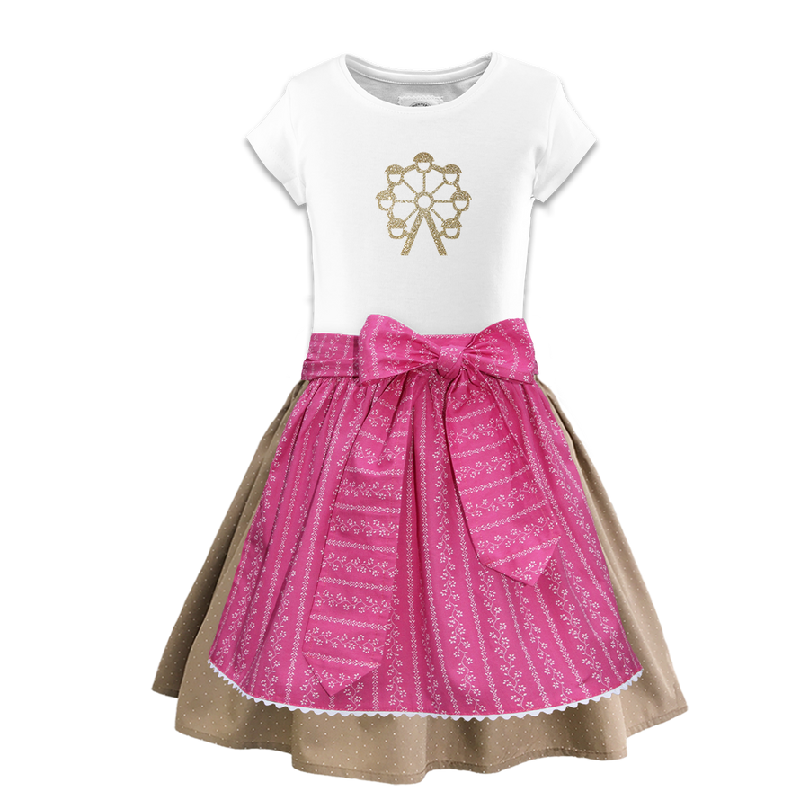 Maedchendirndl Rock beige Tupfen Schuerze Ranke pink Riesenrad