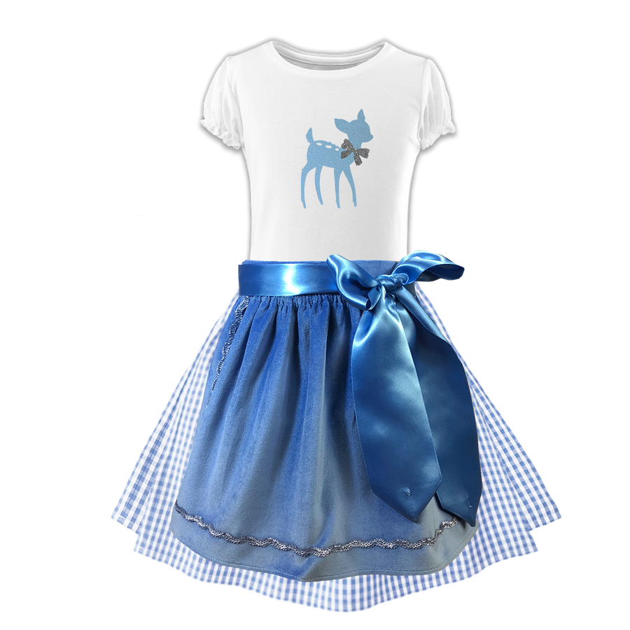 Kinderdirndl Rock blau Karo Schuerze Samt blau